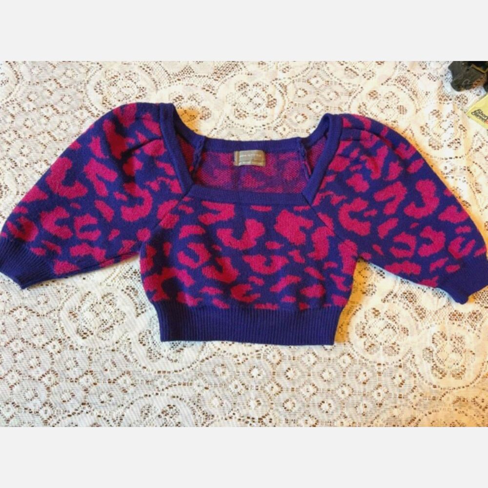 Magenta + Electric Blue Leopard Print Sweater